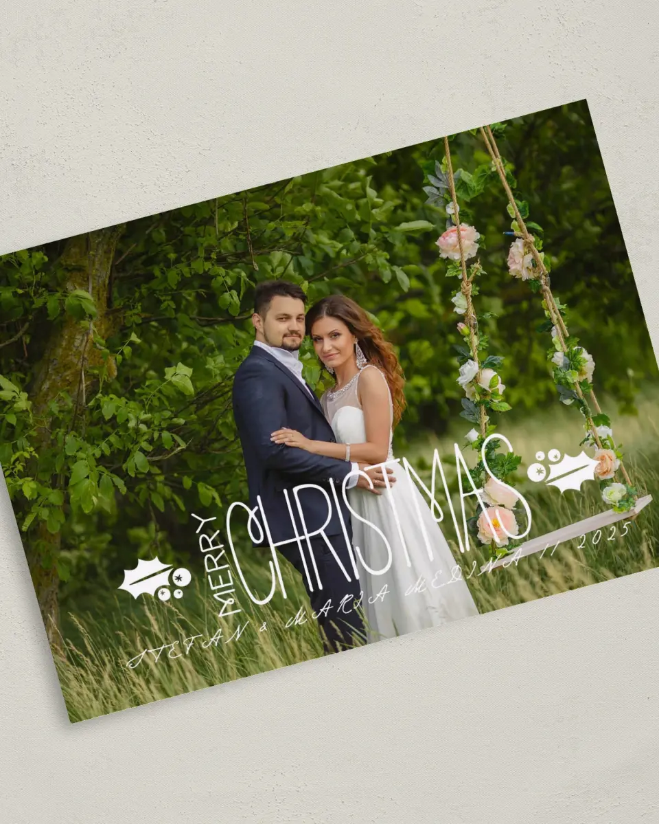 This is a 5" x 7" Christmas Card called Be Married printed in full color on Premium Smooth paper