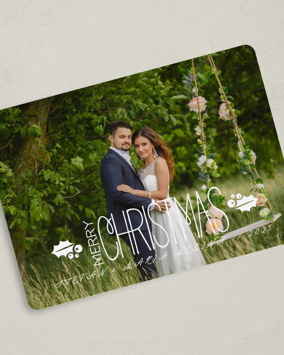 This is a 5" x 7" Christmas Card called Be Married printed in full color on Premium Smooth paper