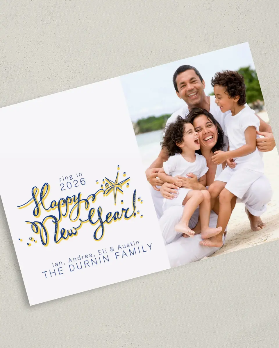 This is a 5" x 7" Christmas Card called Happy New Year printed in full color on Premium Smooth paper