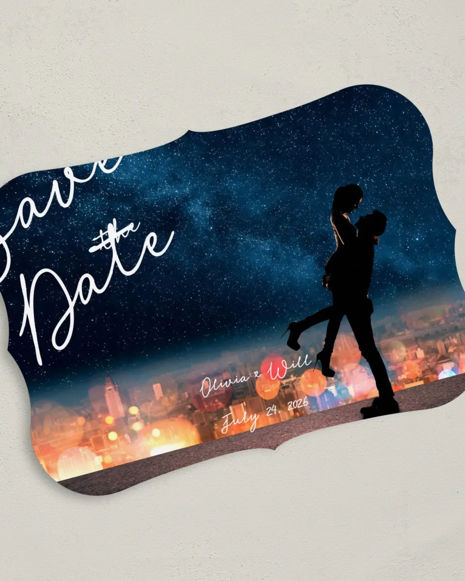 This is a 5" x 7" Save the Date Card called Enchanted Day printed in full color on Premium Smooth paper