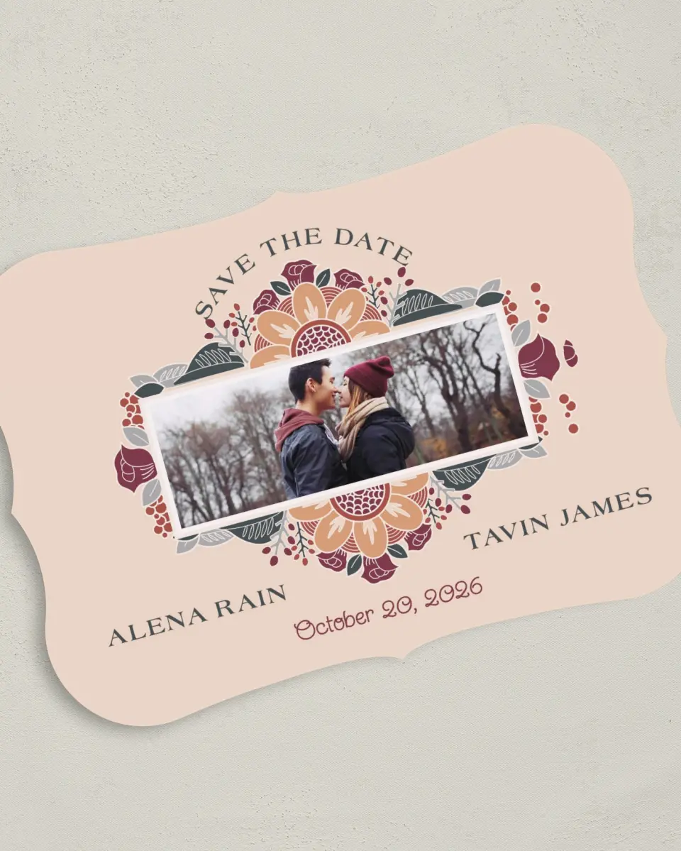 This is a 5" x 7" Save the Date Card called Zentangle Bloom printed in full color on Premium Smooth paper