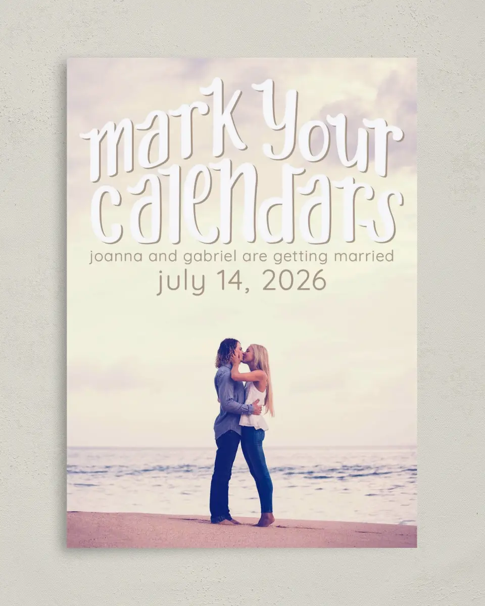 This is a 5" x 7" Save the Date Card called Mark Your Calendar printed in full color on Premium Smooth paper