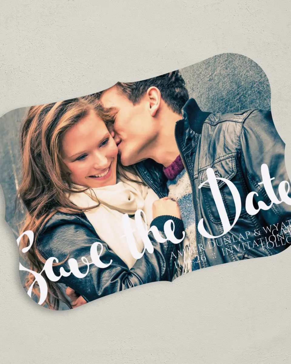 This is a 5" x 7" Save the Date Card called True Devotion printed in full color on Premium Smooth paper