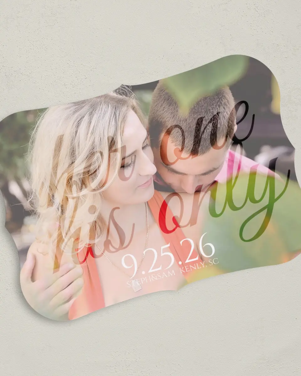 This is a 5" x 7" Save the Date Card called Her One His Only printed in full color on Premium Smooth paper