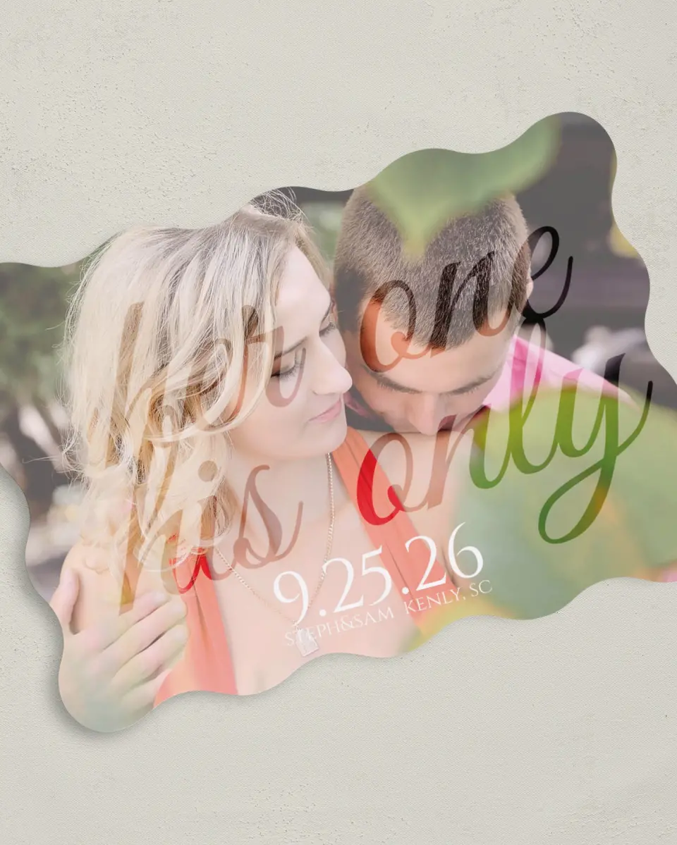 This is a 5" x 7" Save the Date Card called Her One His Only printed in full color on Premium Smooth paper