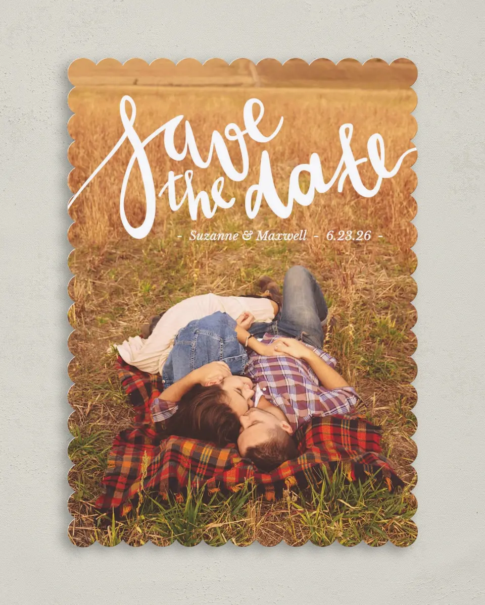 This is a 5" x 7" Save the Date Card called Everlasting Ending printed in full color on Premium Smooth paper