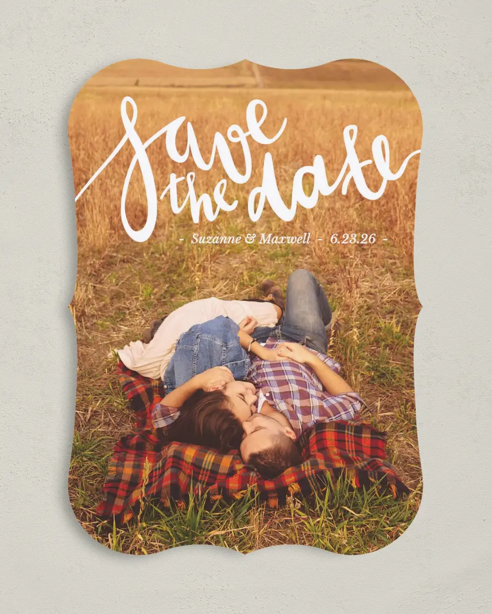This is a 5" x 7" Save the Date Card called Everlasting Ending printed in full color on Premium Smooth paper