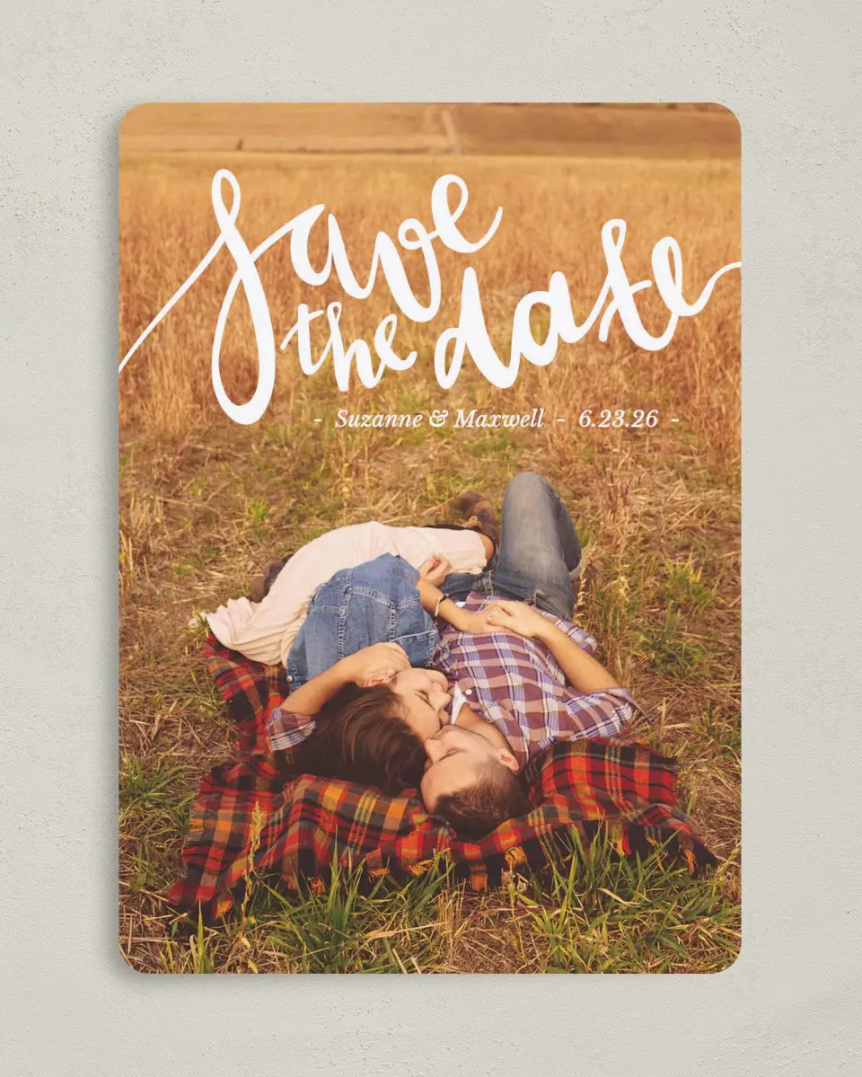 This is a 5" x 7" Save the Date Card called Everlasting Ending printed in full color on Premium Smooth paper