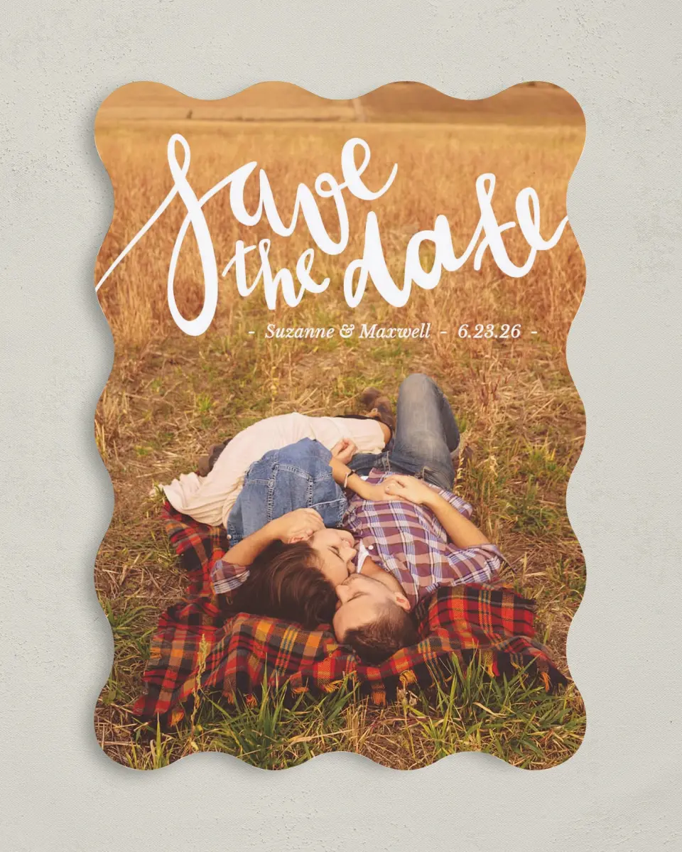 This is a 5" x 7" Save the Date Card called Everlasting Ending printed in full color on Premium Smooth paper