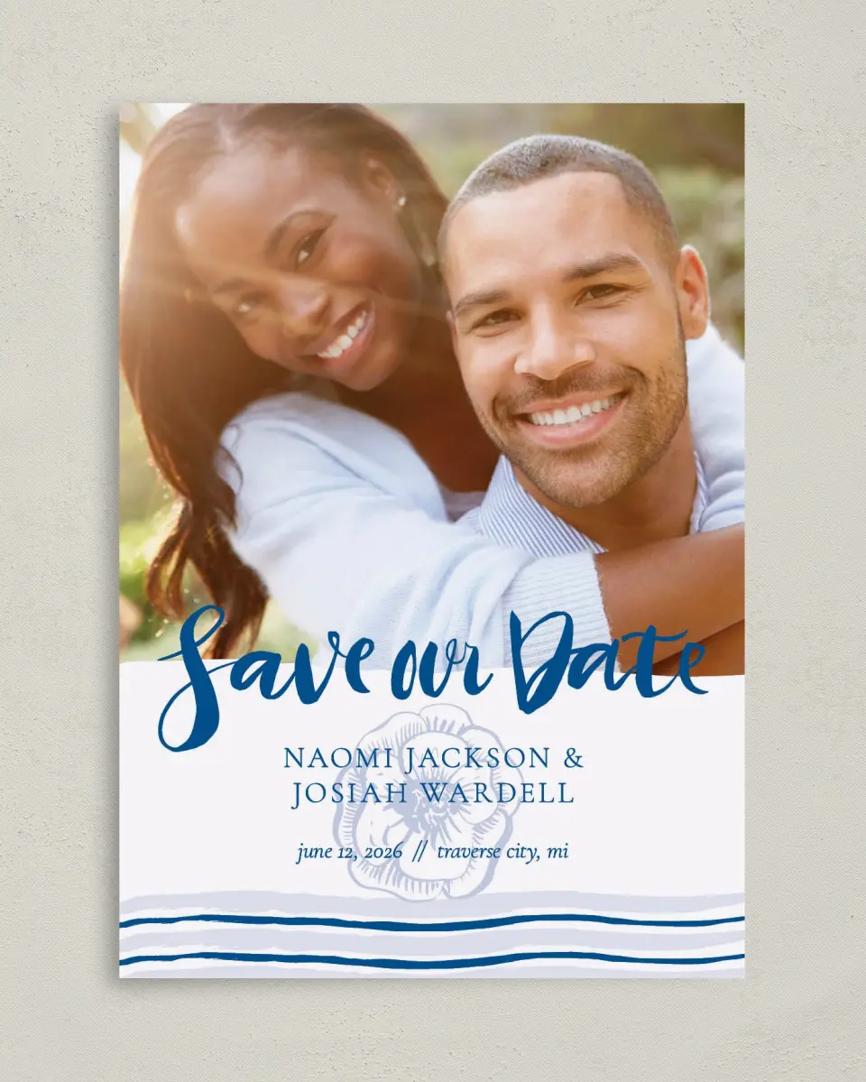 This is a 5" x 7" Save the Date Card called Everlasting Bloom printed in full color on Premium Smooth paper