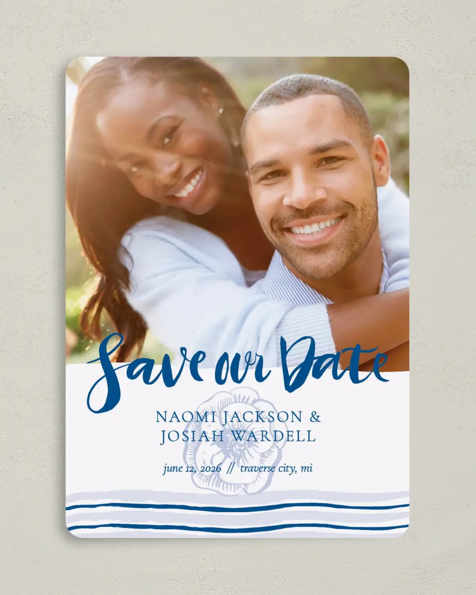 This is a 5" x 7" Save the Date Card called Everlasting Bloom printed in full color on Premium Smooth paper
