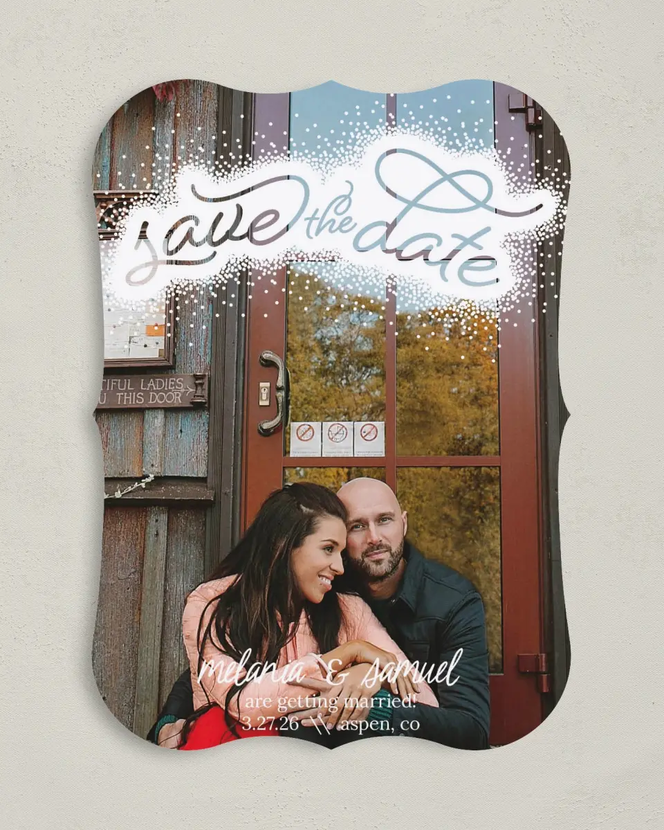 This is a 5" x 7" Save the Date Card called Sprinkled Bliss printed in full color on Premium Smooth paper