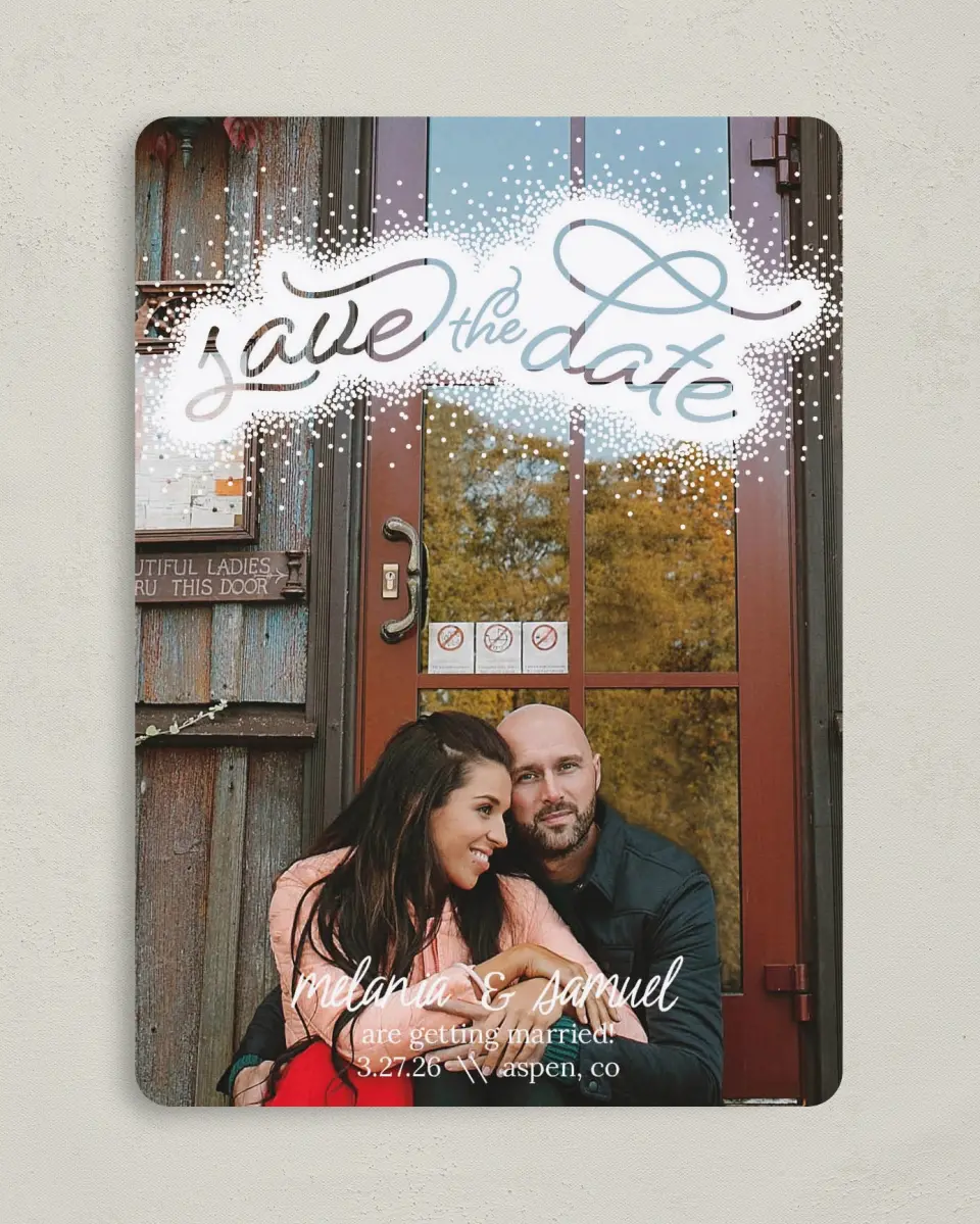 This is a 5" x 7" Save the Date Card called Sprinkled Bliss printed in full color on Premium Smooth paper