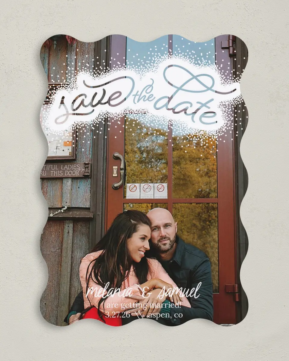 This is a 5" x 7" Save the Date Card called Sprinkled Bliss printed in full color on Premium Smooth paper