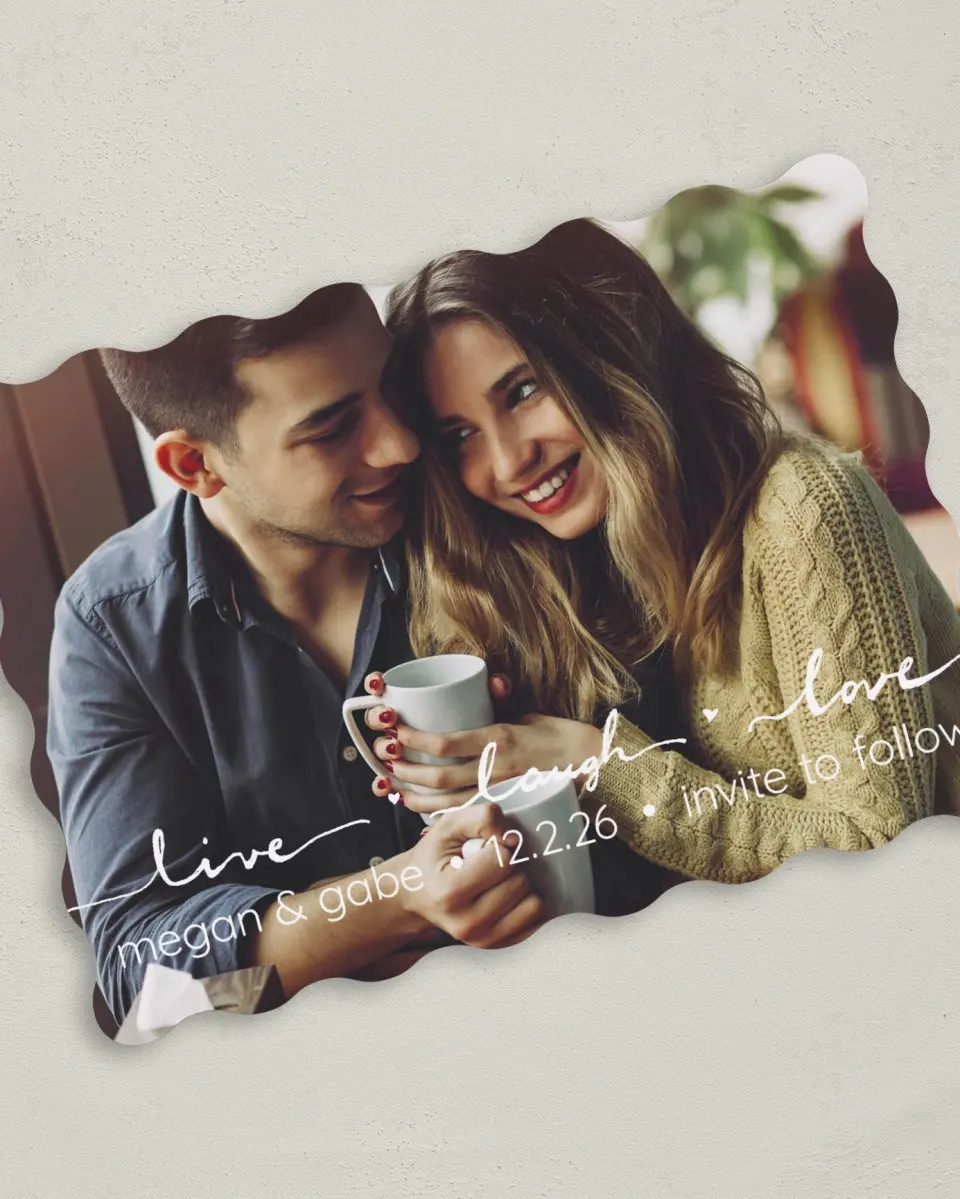 This is a 5" x 7" Save the Date Card called Love Much printed in full color on Premium Smooth paper