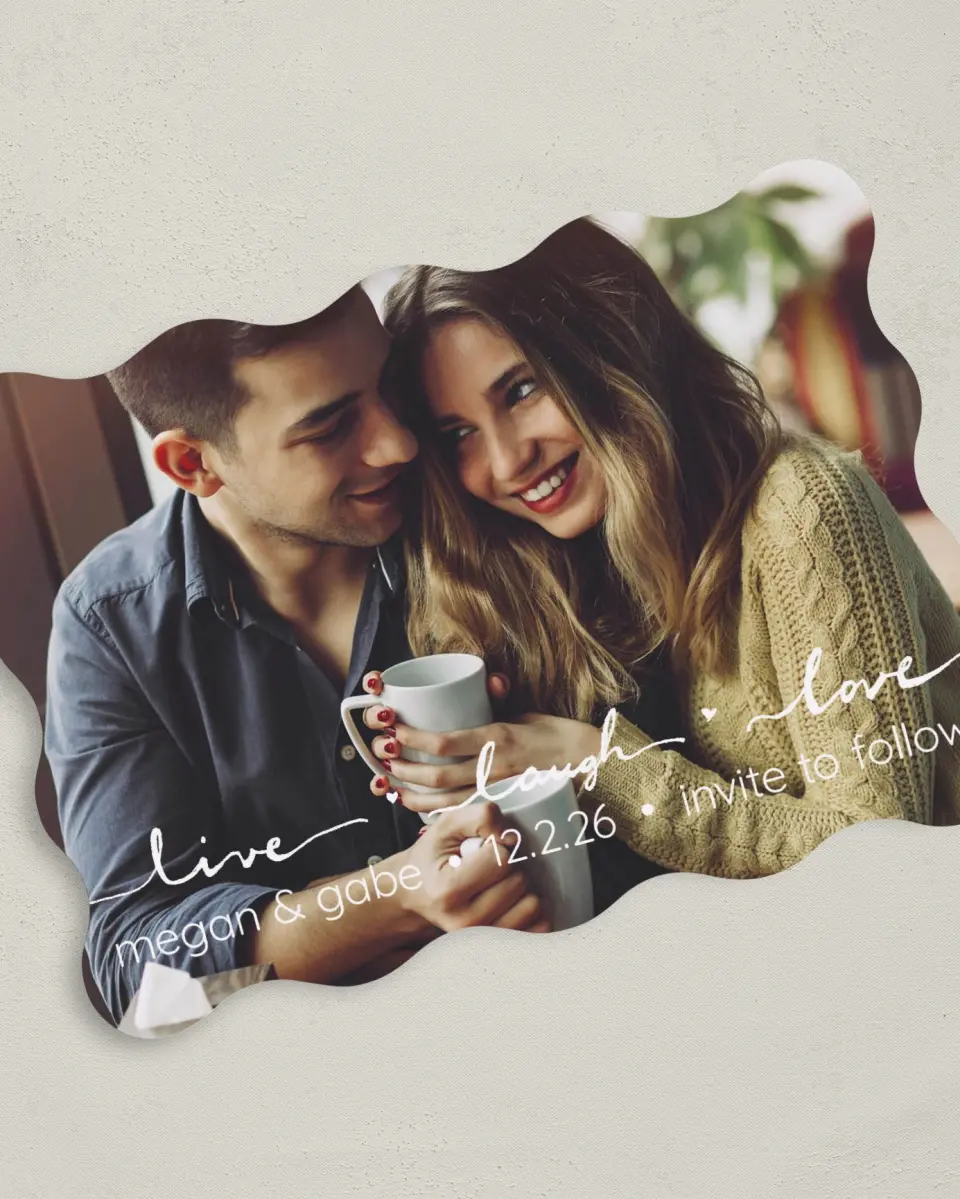 This is a 5" x 7" Save the Date Card called Love Much printed in full color on Premium Smooth paper