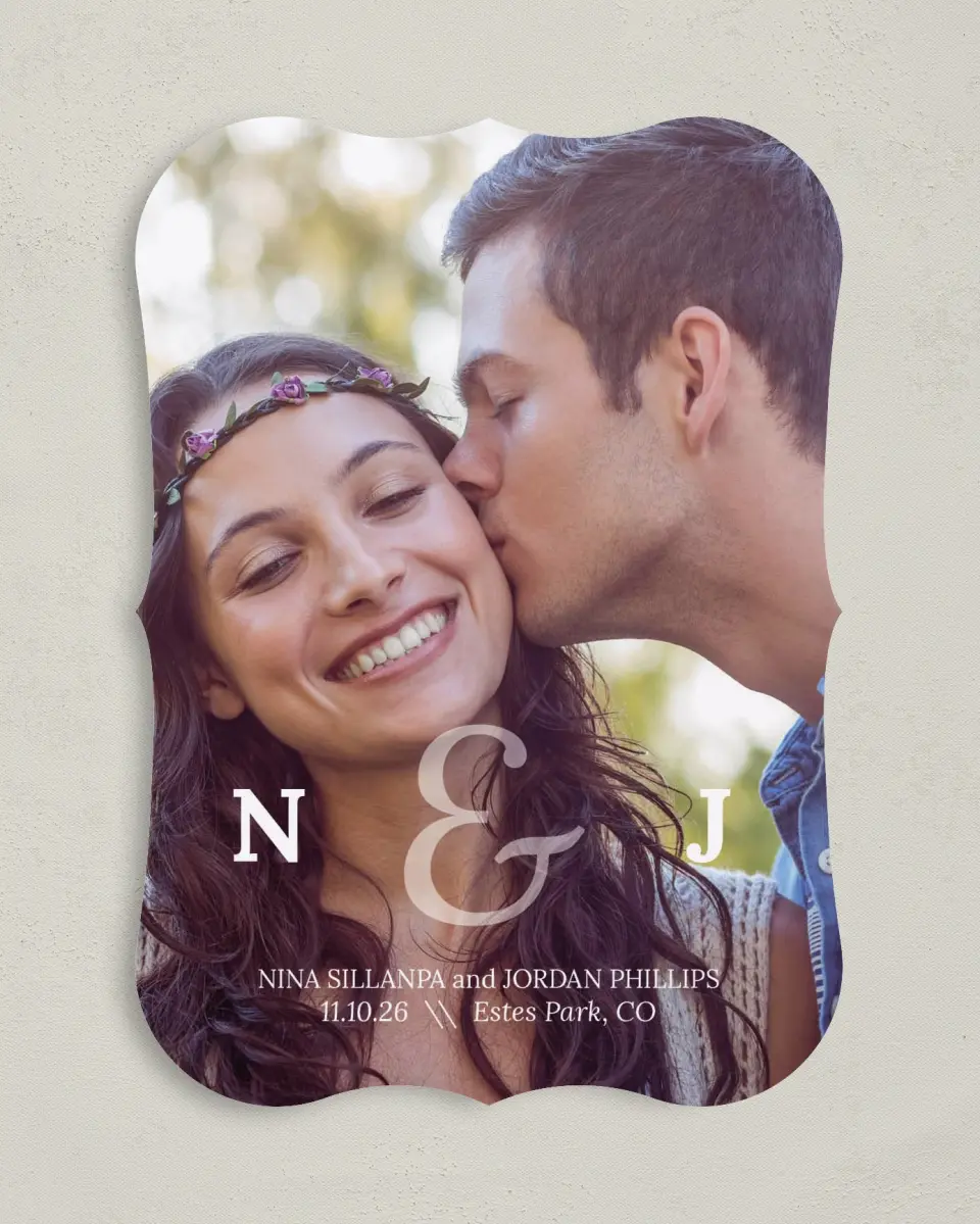 This is a 5" x 7" Save the Date Card called Us Together printed in full color on Premium Smooth paper