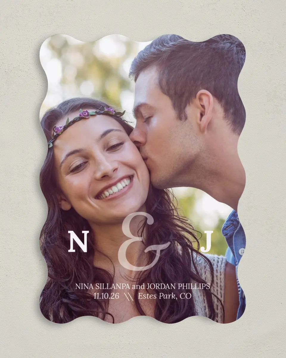 This is a 5" x 7" Save the Date Card called Us Together printed in full color on Premium Smooth paper
