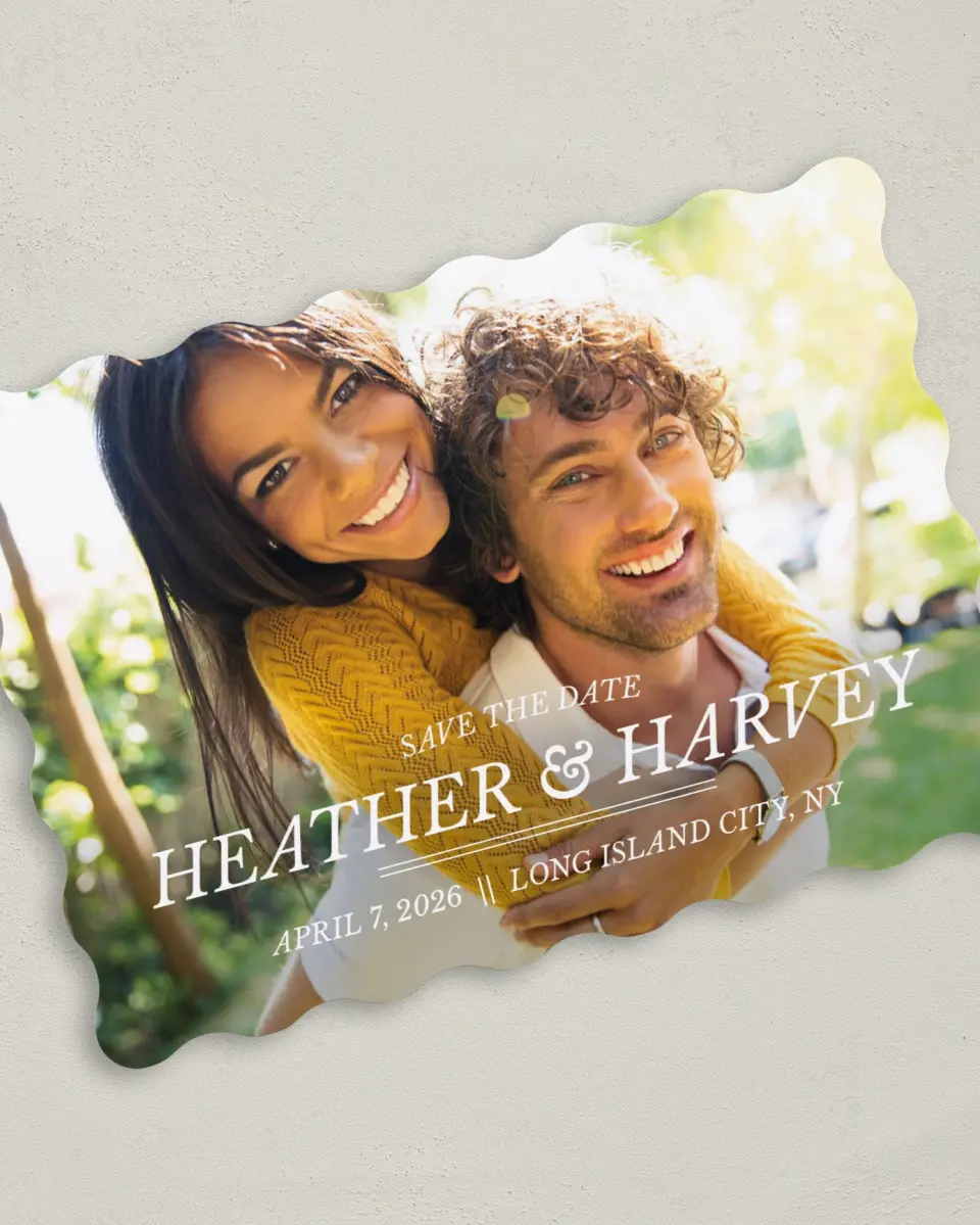 This is a 5" x 7" Save the Date Card called Forever Exquisite printed in full color on Premium Smooth paper