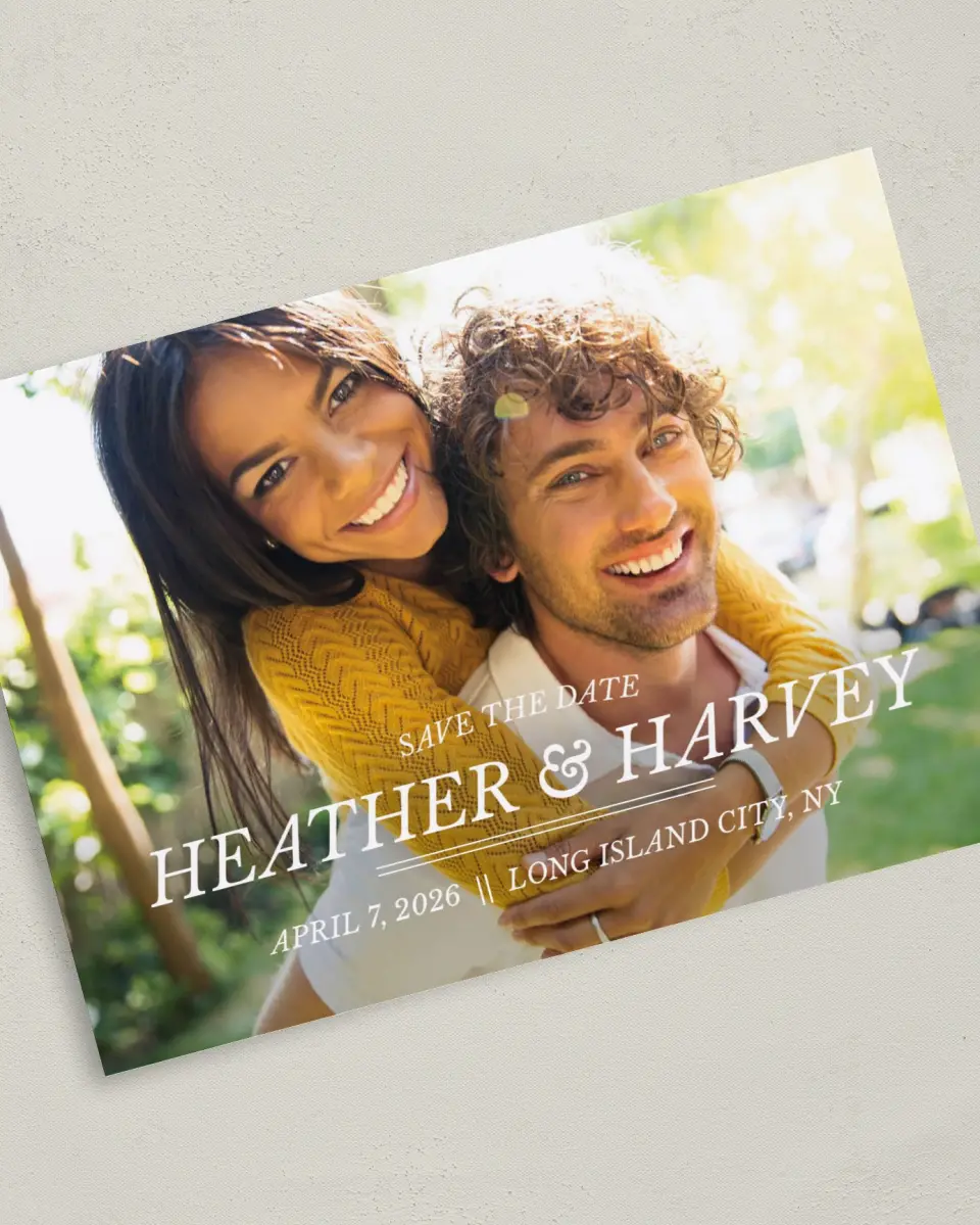 This is a 5" x 7" Save the Date Card called Forever Exquisite printed in full color on Premium Smooth paper