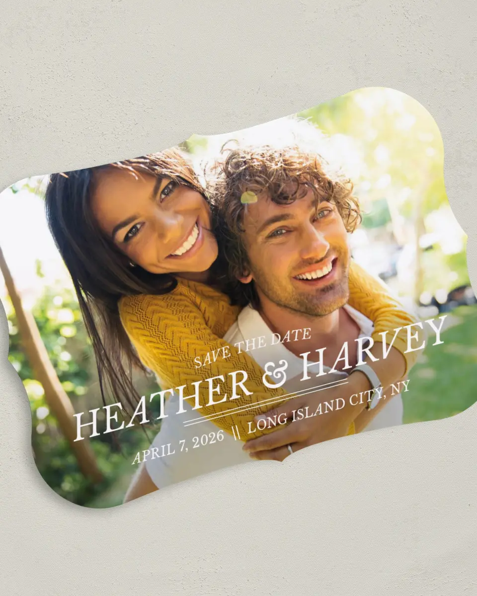This is a 5" x 7" Save the Date Card called Forever Exquisite printed in full color on Premium Smooth paper