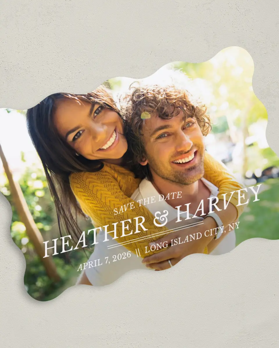 This is a 5" x 7" Save the Date Card called Forever Exquisite printed in full color on Premium Smooth paper