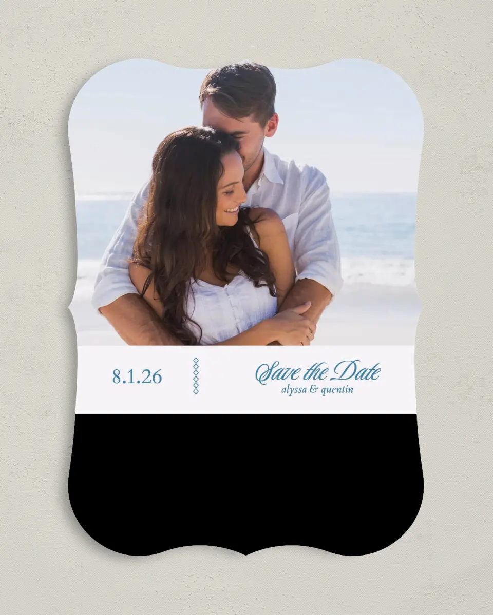 This is a 5" x 7" Save the Date Card called Opulence printed in full color on Premium Smooth paper