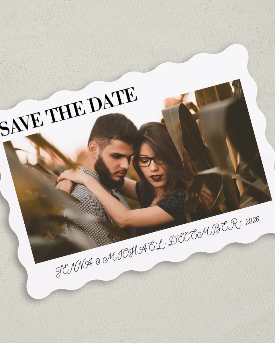 This is a 5" x 7" Save the Date Card called Simply True printed in full color on Premium Smooth paper