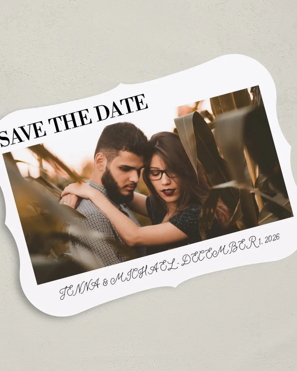 This is a 5" x 7" Save the Date Card called Simply True printed in full color on Premium Smooth paper