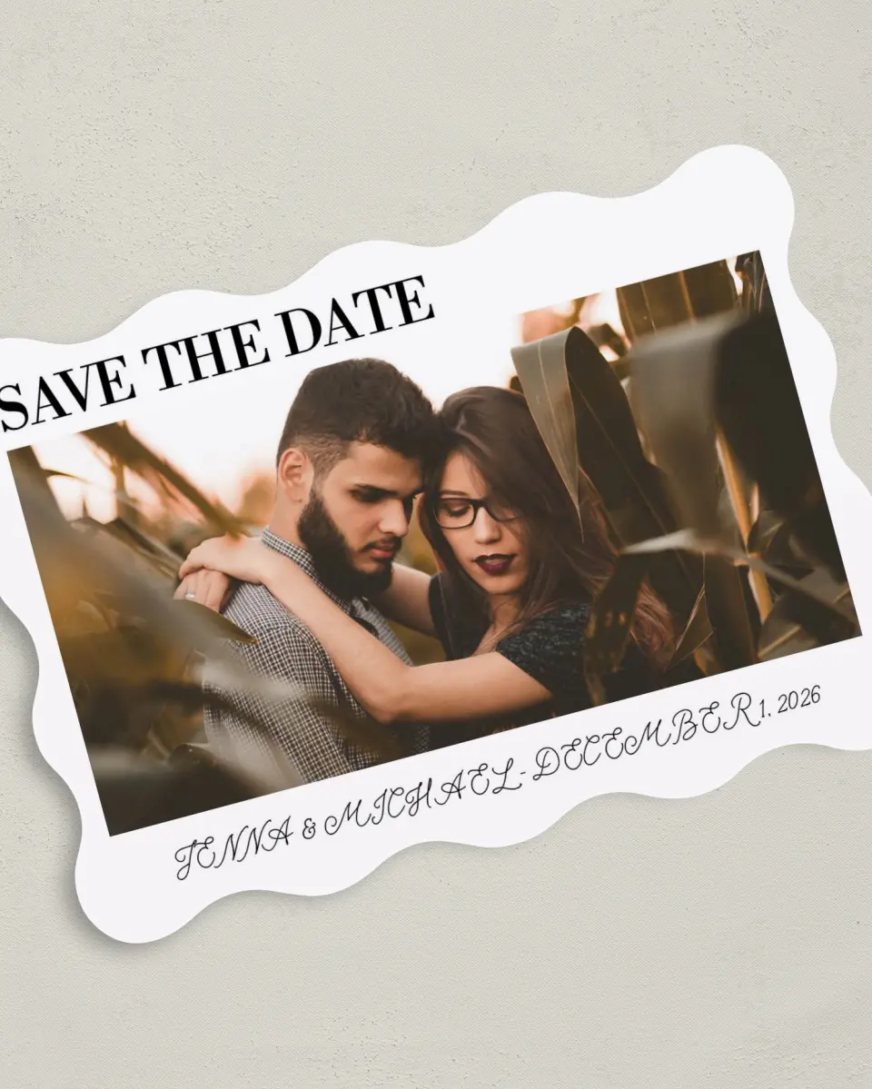 This is a 5" x 7" Save the Date Card called Simply True printed in full color on Premium Smooth paper