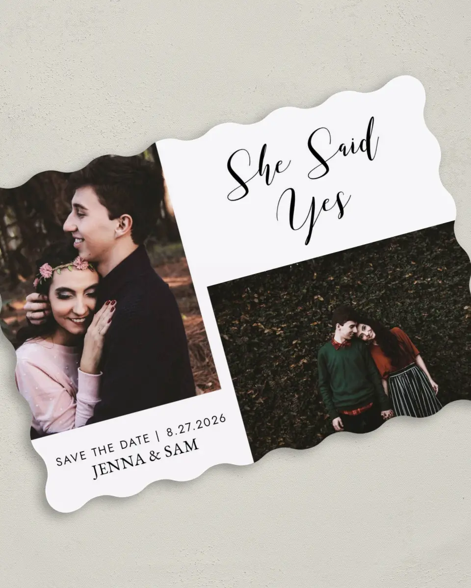 This is a 5" x 7" Save the Date Card called Love's Whisper printed in full color on Premium Smooth paper