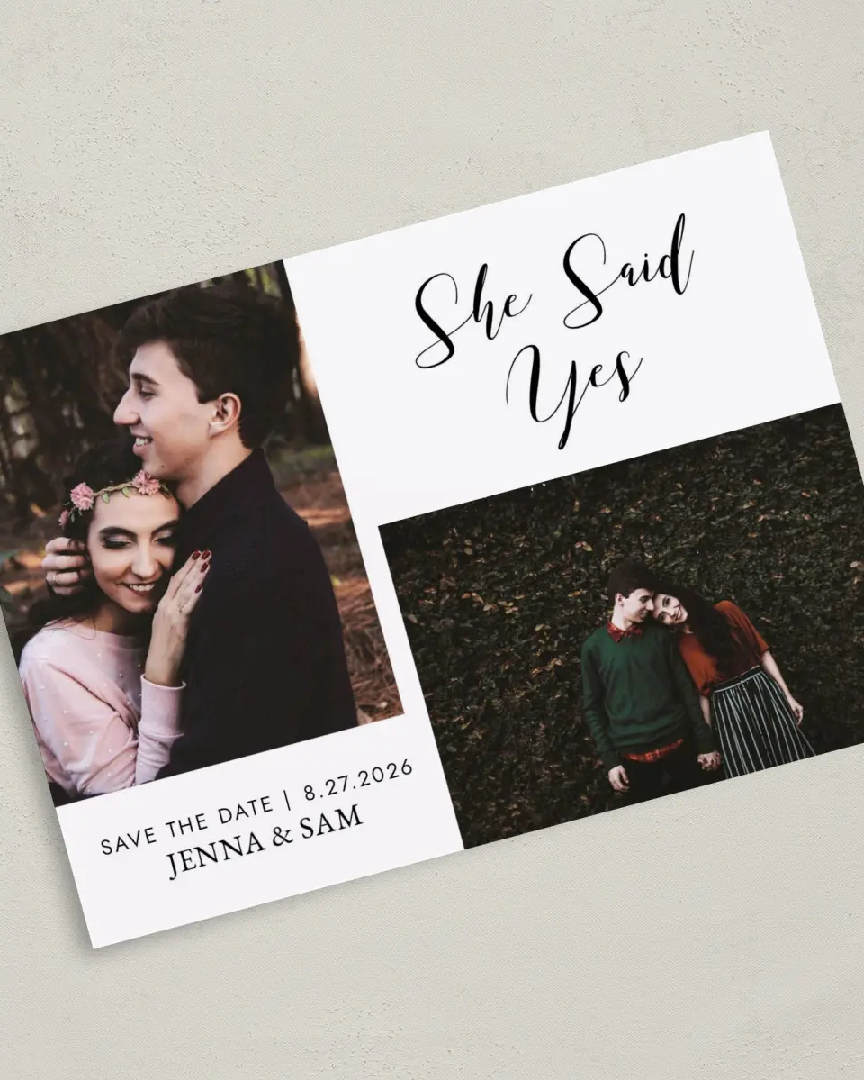 This is a 5" x 7" Save the Date Card called Love's Whisper printed in full color on Premium Smooth paper