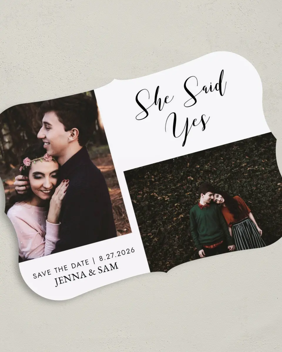 This is a 5" x 7" Save the Date Card called Love's Whisper printed in full color on Premium Smooth paper
