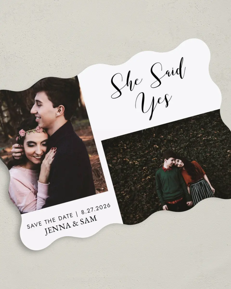 This is a 5" x 7" Save the Date Card called Love's Whisper printed in full color on Premium Smooth paper
