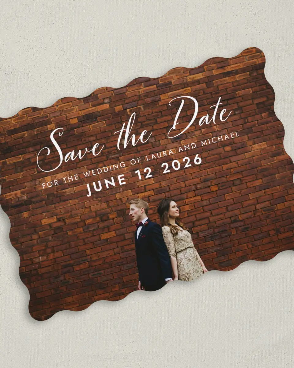 This is a 5" x 7" Save the Date Card called Waiting for You printed in full color on Premium Smooth paper