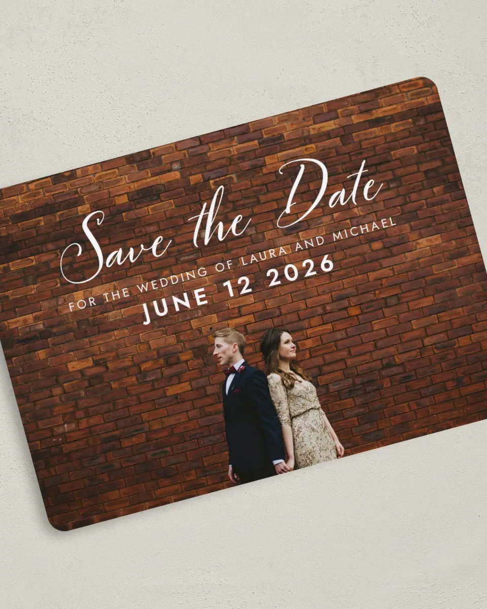 This is a 5" x 7" Save the Date Card called Waiting for You printed in full color on Premium Smooth paper