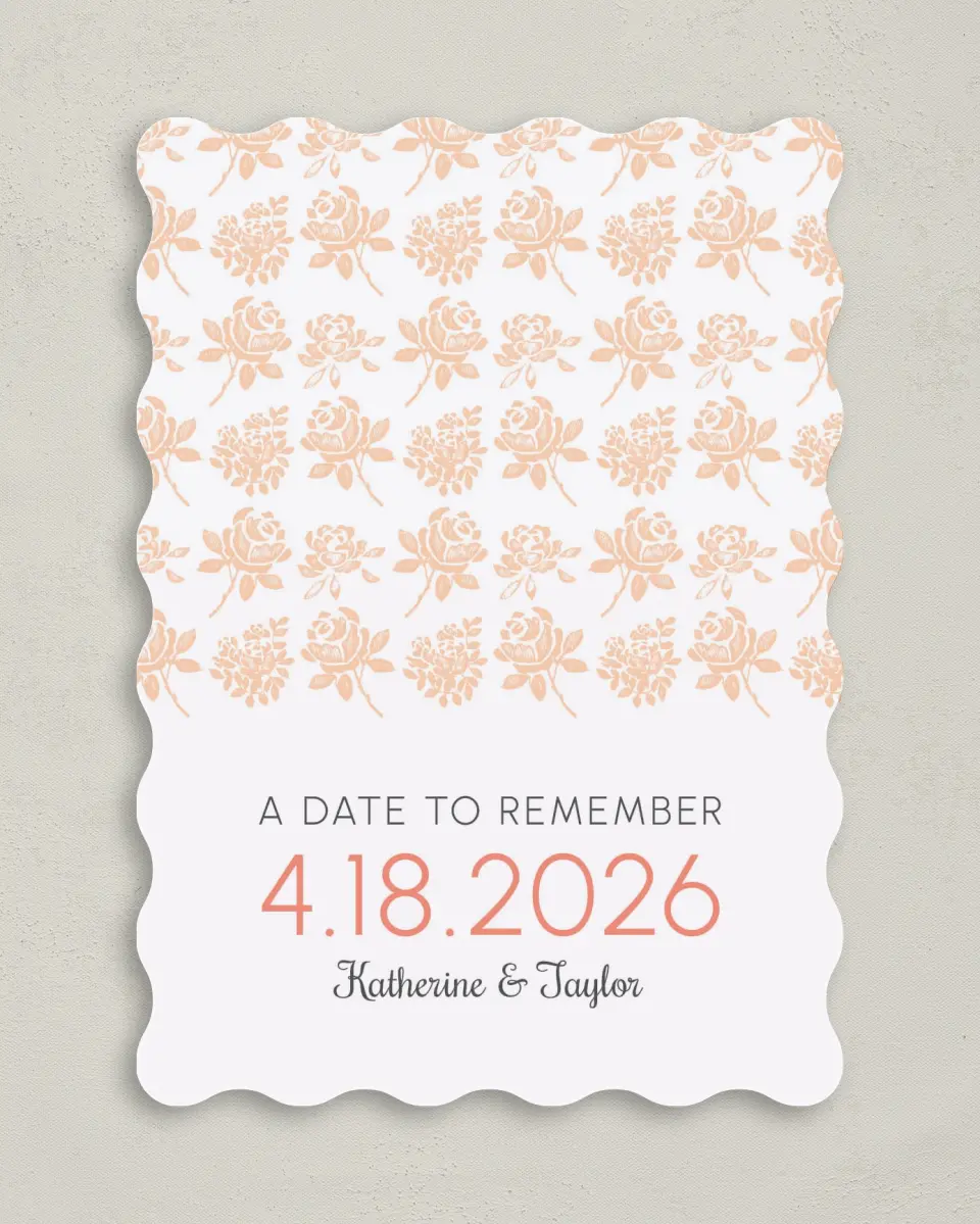 This is a 5" x 7" Save the Date Card called Elegant Floral printed in full color on Premium Smooth paper