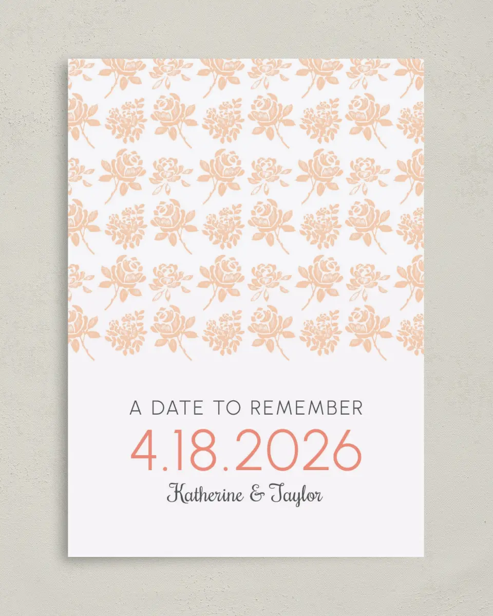 This is a 5" x 7" Save the Date Card called Elegant Floral printed in full color on Premium Smooth paper