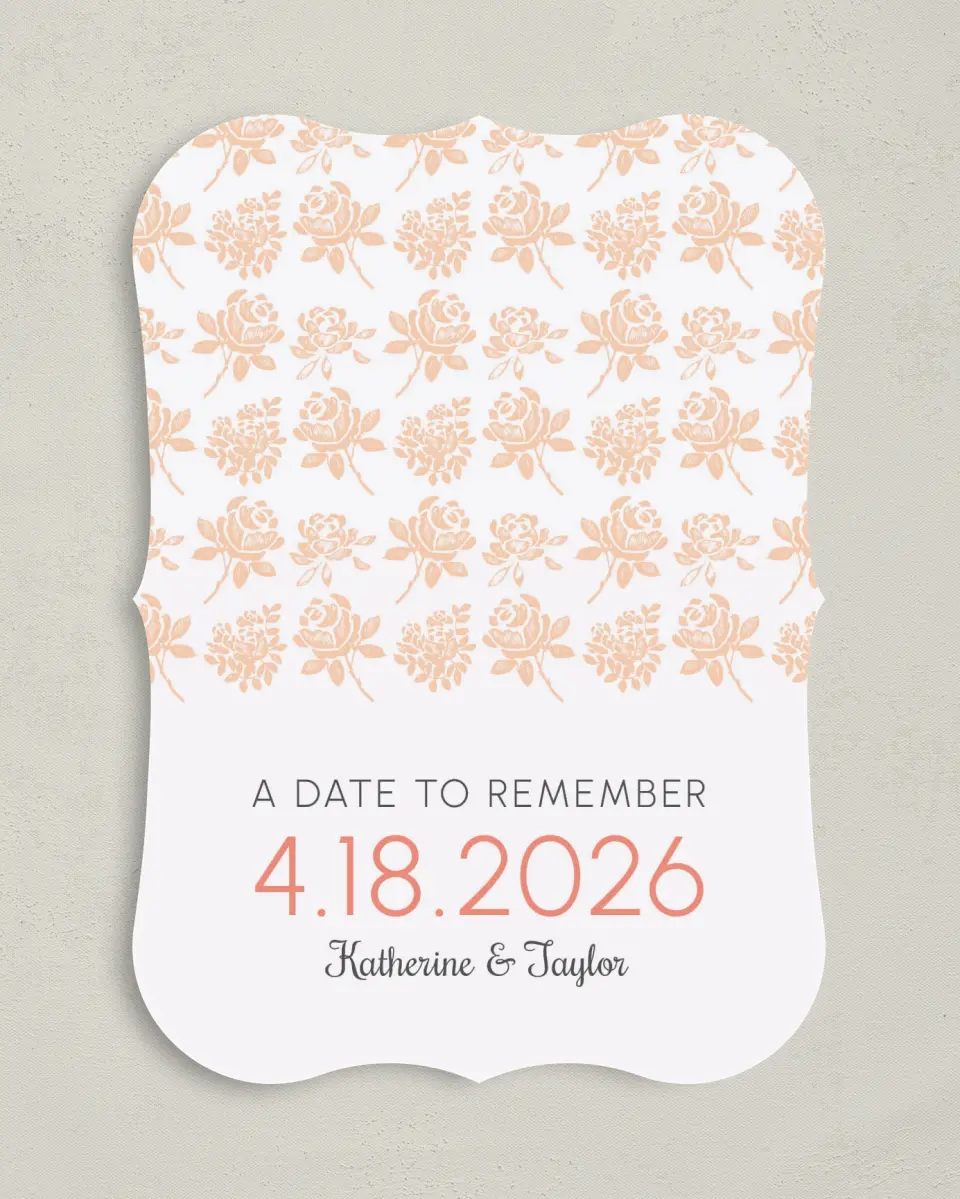 This is a 5" x 7" Save the Date Card called Elegant Floral printed in full color on Premium Smooth paper