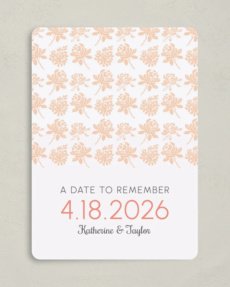 This is a 5" x 7" Save the Date Card called Elegant Floral printed in full color on Premium Smooth paper