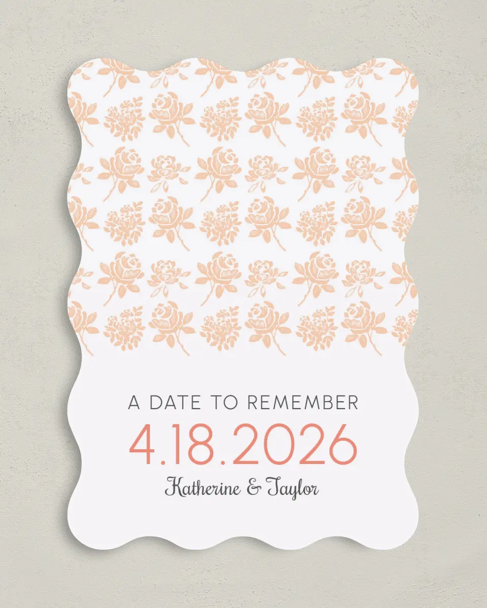 This is a 5" x 7" Save the Date Card called Elegant Floral printed in full color on Premium Smooth paper