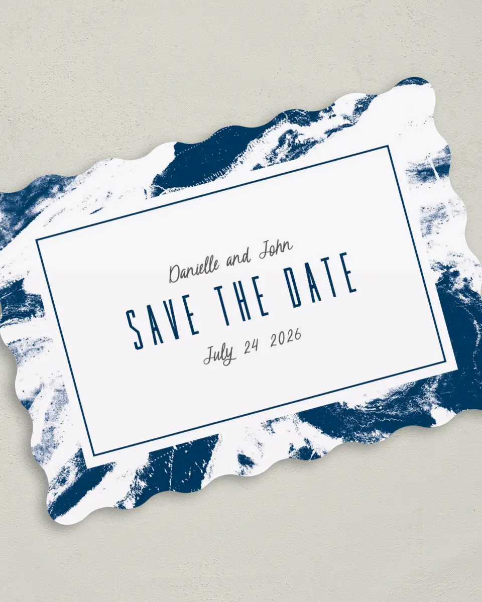 This is a 5" x 7" Save the Date Card called Love in Motion printed in full color on Premium Smooth paper