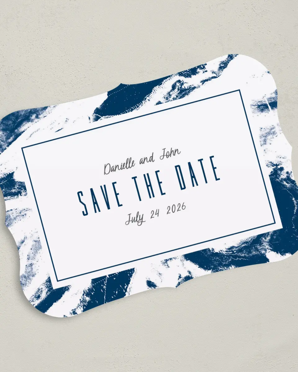 This is a 5" x 7" Save the Date Card called Love in Motion printed in full color on Premium Smooth paper