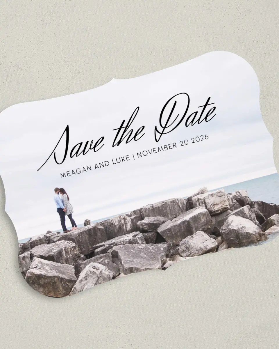 This is a 5" x 7" Save the Date Card called Tranquility printed in full color on Premium Smooth paper