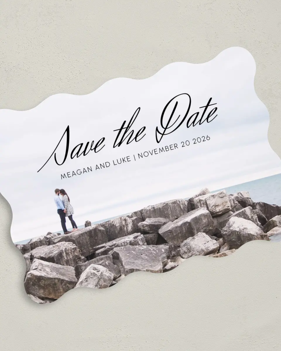 This is a 5" x 7" Save the Date Card called Tranquility printed in full color on Premium Smooth paper
