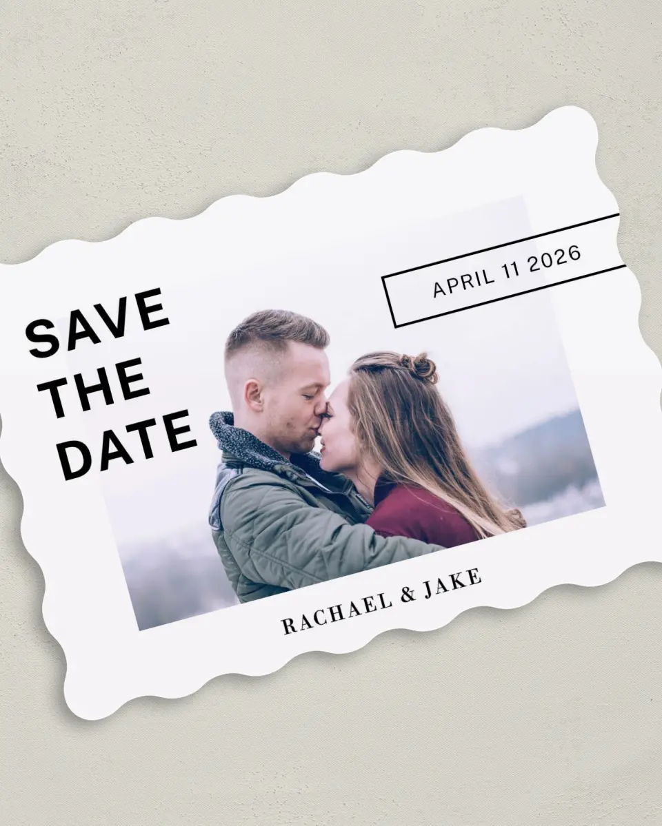 This is a 5" x 7" Save the Date Card called You.Me.Forever. printed in full color on Premium Smooth paper