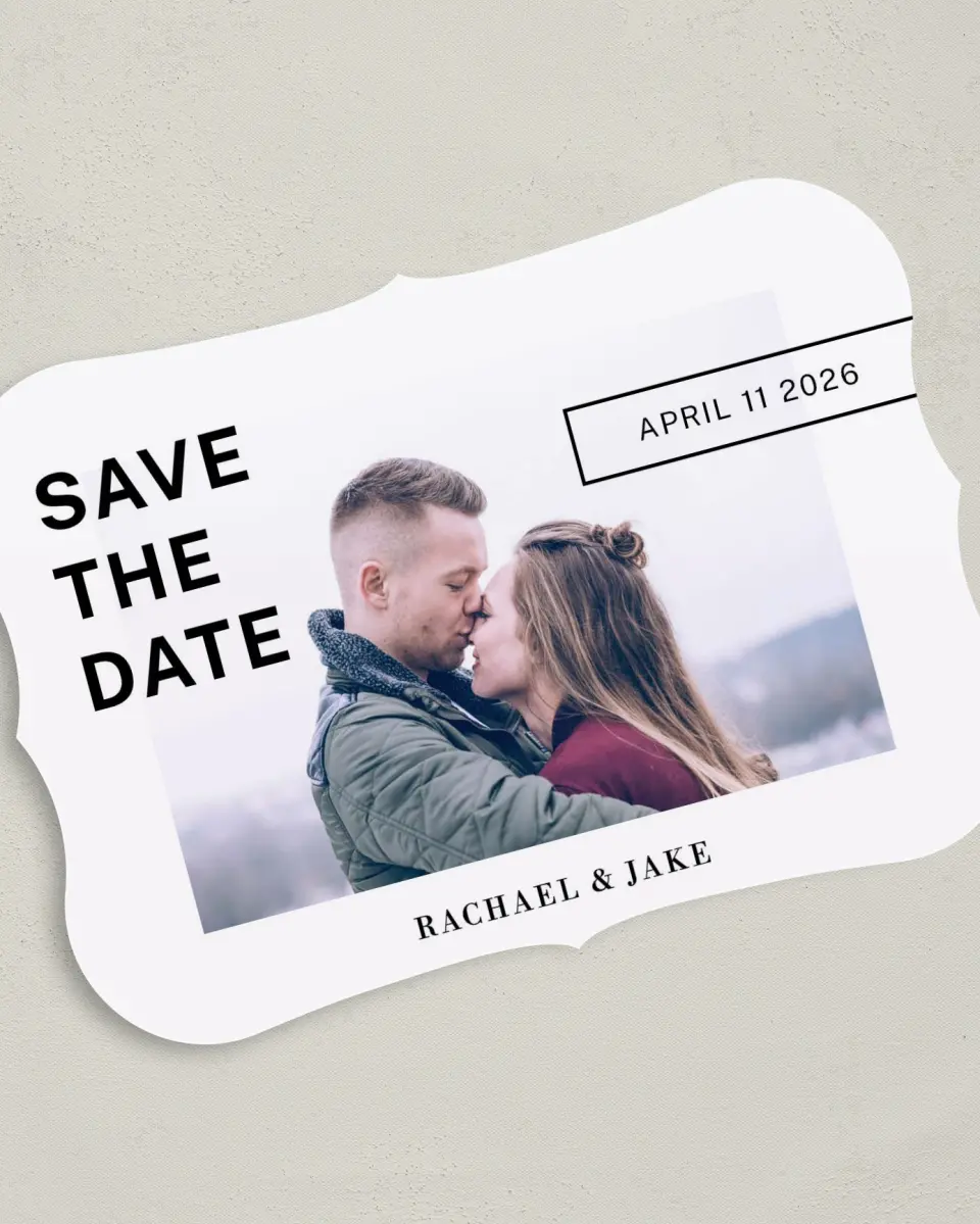 This is a 5" x 7" Save the Date Card called You.Me.Forever. printed in full color on Premium Smooth paper