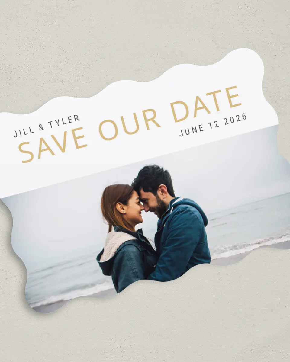 This is a 5" x 7" Save the Date Card called You're the Reason printed in full color on Premium Smooth paper