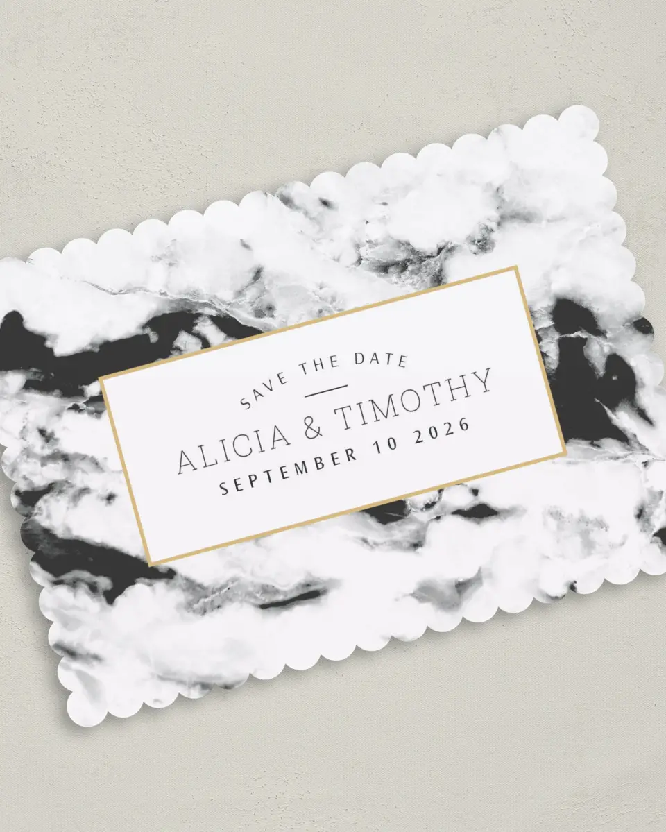 This is a 5" x 7" Save the Date Card called Love is Joy printed in full color on Premium Smooth paper