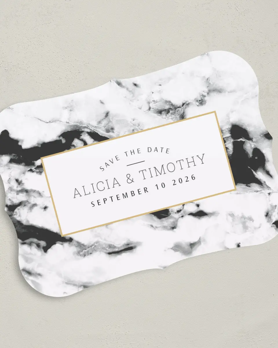 This is a 5" x 7" Save the Date Card called Love is Joy printed in full color on Premium Smooth paper